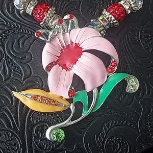 Necklace: Pink Floral With Rhinestones